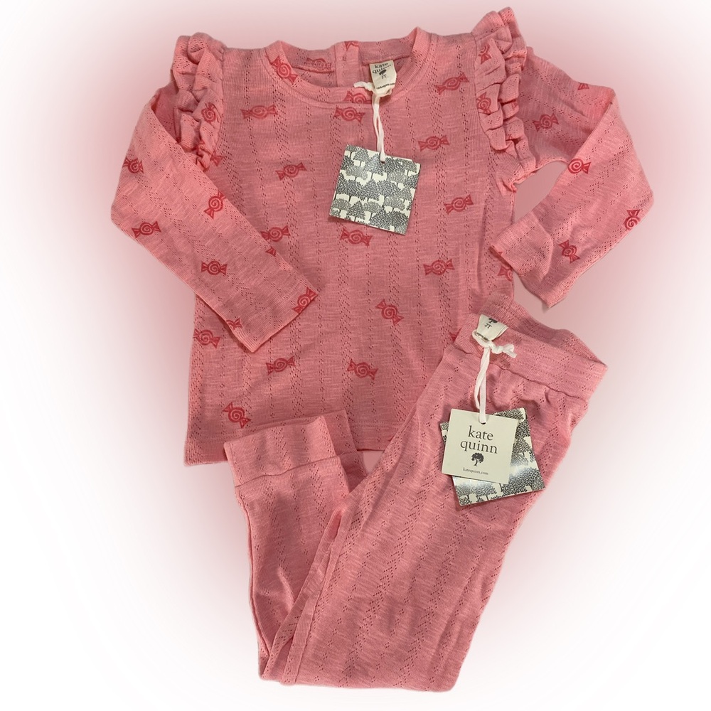 Kate Quinn 2-piece Long Sleeve Set Pink Candy Wrapper Pattern Organic Cotton 2T